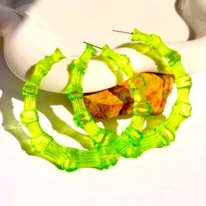 Lime Green Bamboo Lucite Hoops